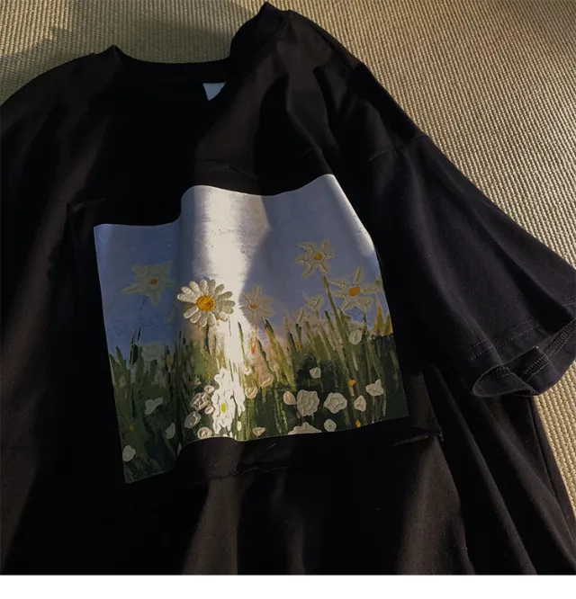 Vibrantly Painted Youth Trend Short Sleeves Black - Shop at LoveMi