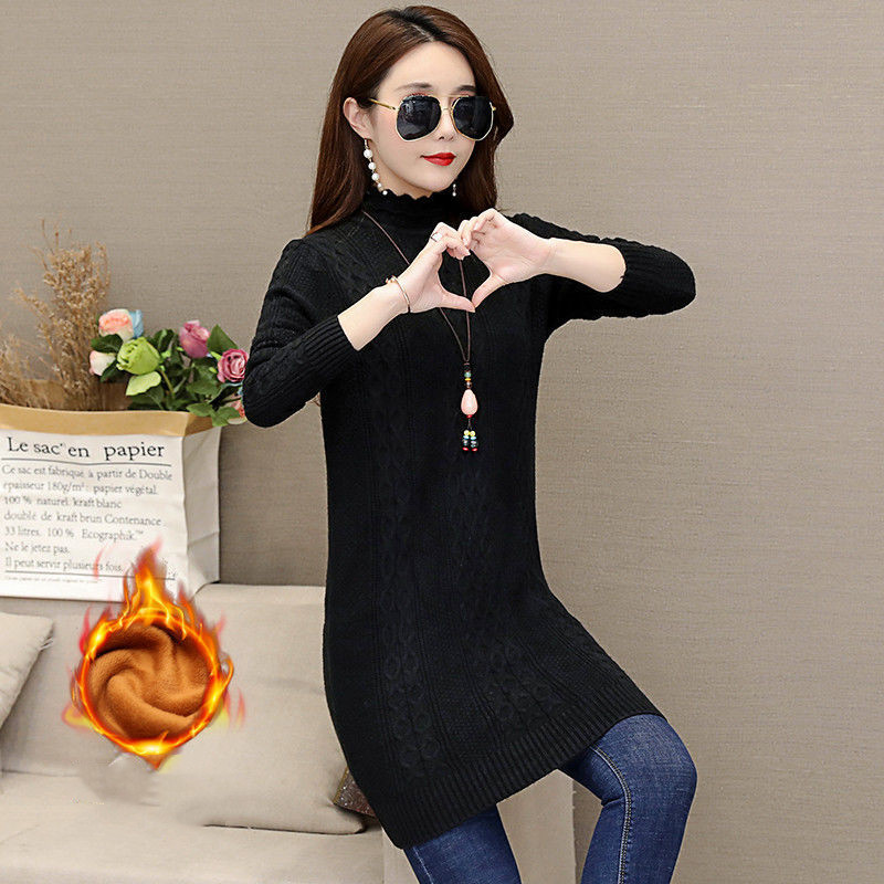 Fleece Thickened Mid-length Half Turtleneck Sweater