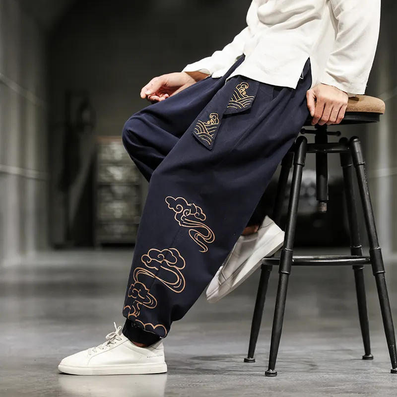 New Chinese Style Men's Trousers Printed Loose
