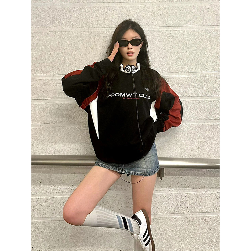 American Letter Embroidered Hiphop Sweater Loose Top