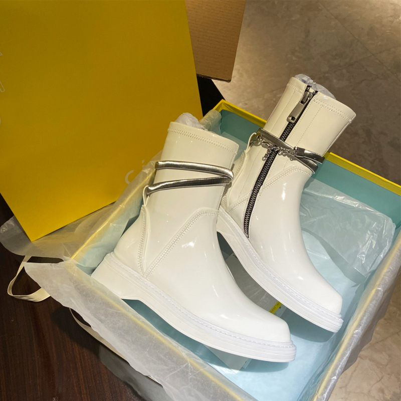 Black Patent Leather Pointed Toe Martin Boots Female British Style