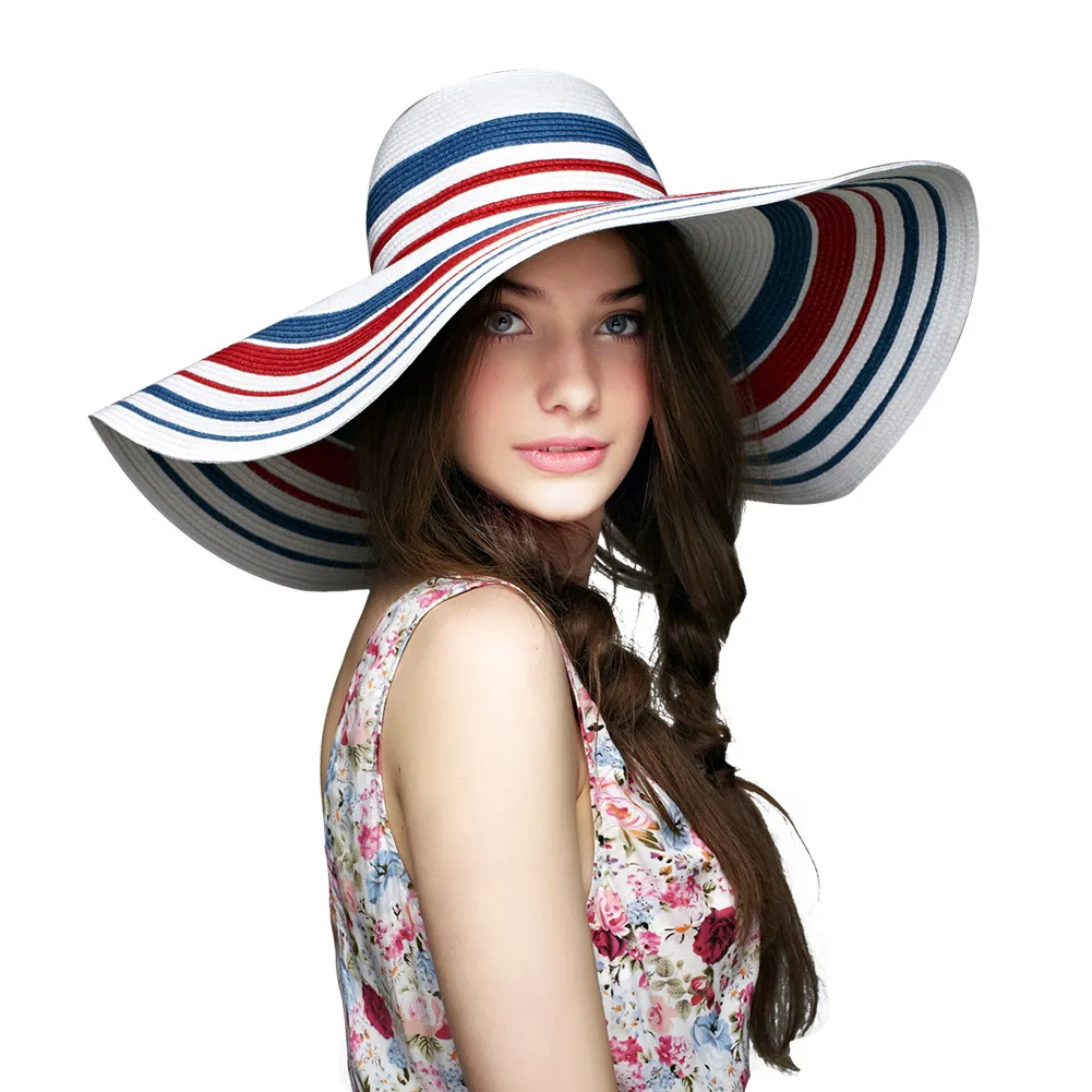 Women's Spring And Summer Big Brim Straw Hat For Leisure Travel - White