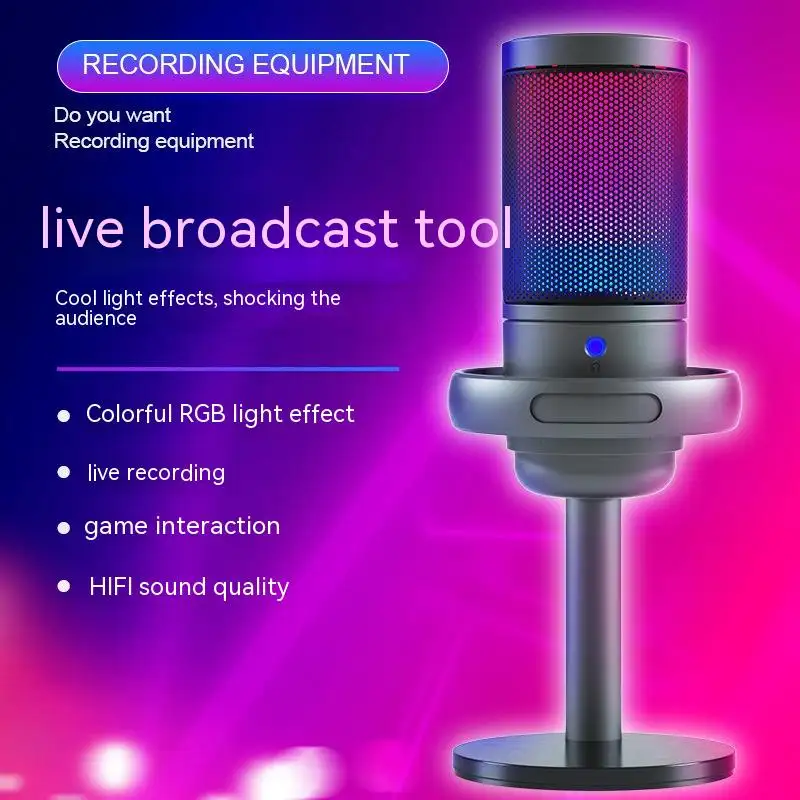 Condenser Microphone RGB Colorful Live Broadcast Wired