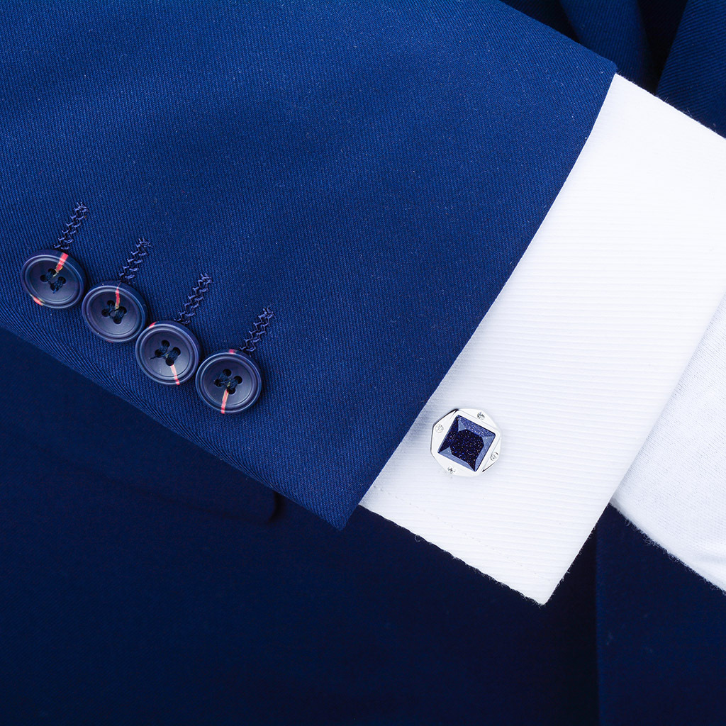 Lucky Blue Sandstone Crystal Cufflinks Men's Light Luxury French Shirt Sleeve Nails — foto 5