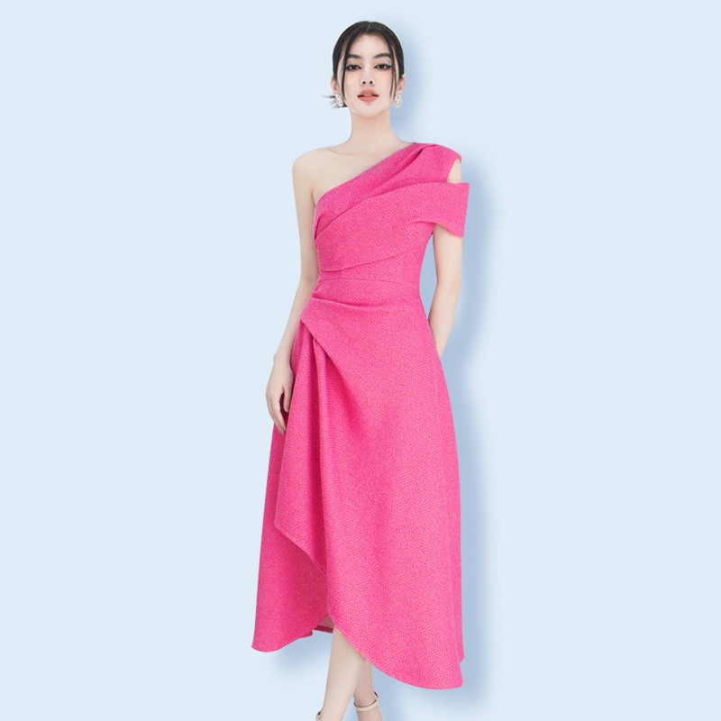 Pleated One-Shoulder Midi Dress, picture 2 of 5