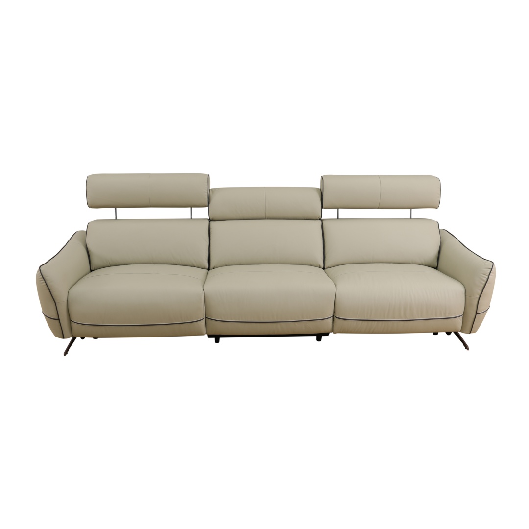 Pickup Only--Beige Top Grain Leather And PVC 3-Piece Living Room Recliner Sofa Set