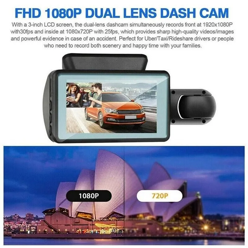 1080P Dual Lens Car DVR Dash Cam Video Recorder G-Sensor Front And Inside Camera - Image 6