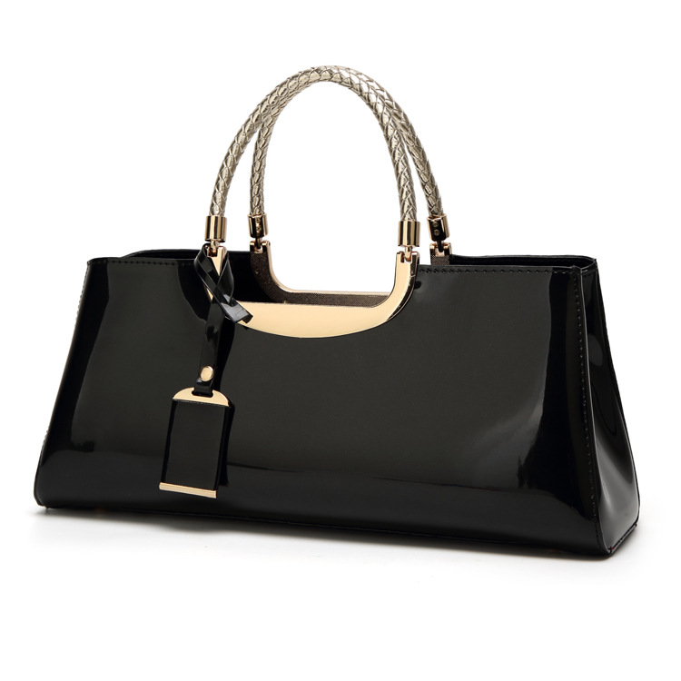European And American Fashion Light Plastic Patent Leather Handbag Black - Shop at LoveMi