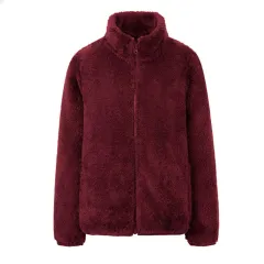 Autumn And Winter Coat Stand-up Collar Double Face Fleece Coral Cashmere Hoodie - Wine Red - View 1