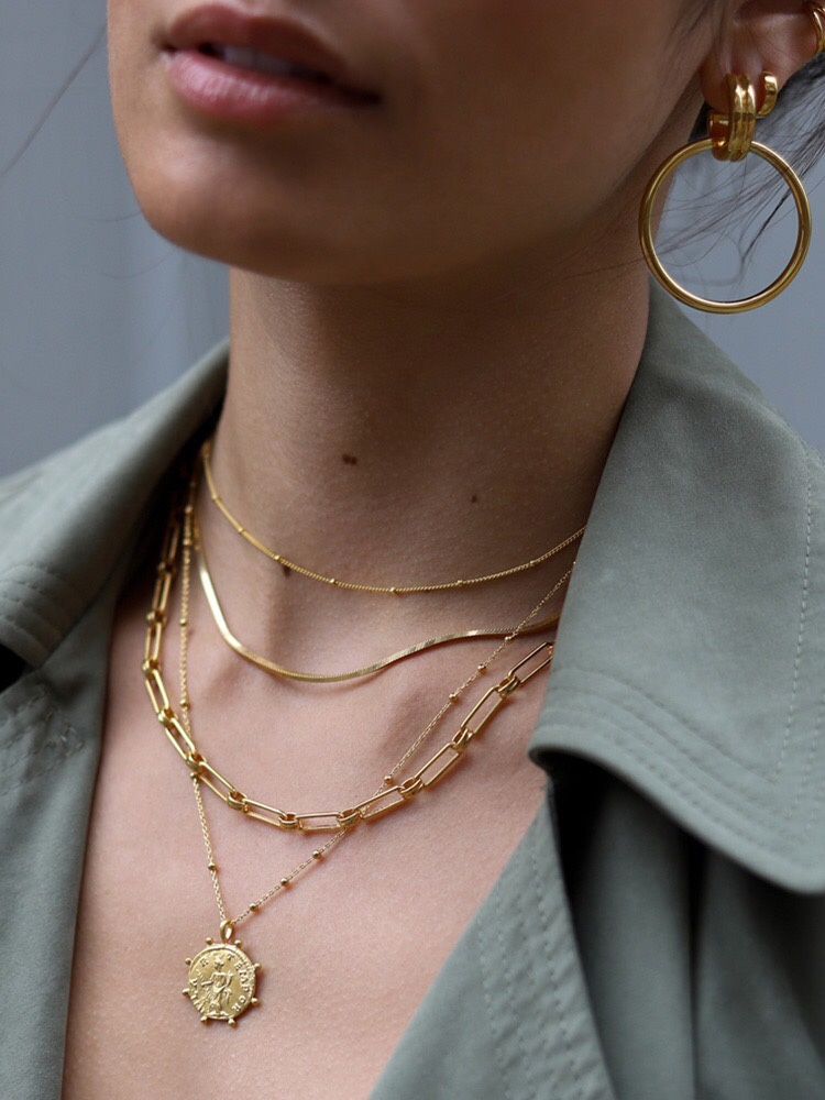 Gold Beaded Simple Fashion Vintage Necklace Sterling Silver Plating