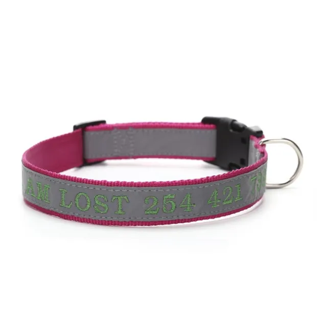 Personalized Phone Name Embroidered Reflective Dog Collar Rose Red - Shop at LoveMi