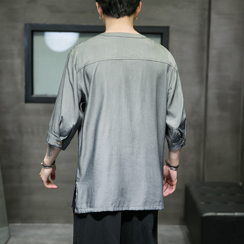 Ice Silk Shirt Men's Five-point Sleeves Plus Size