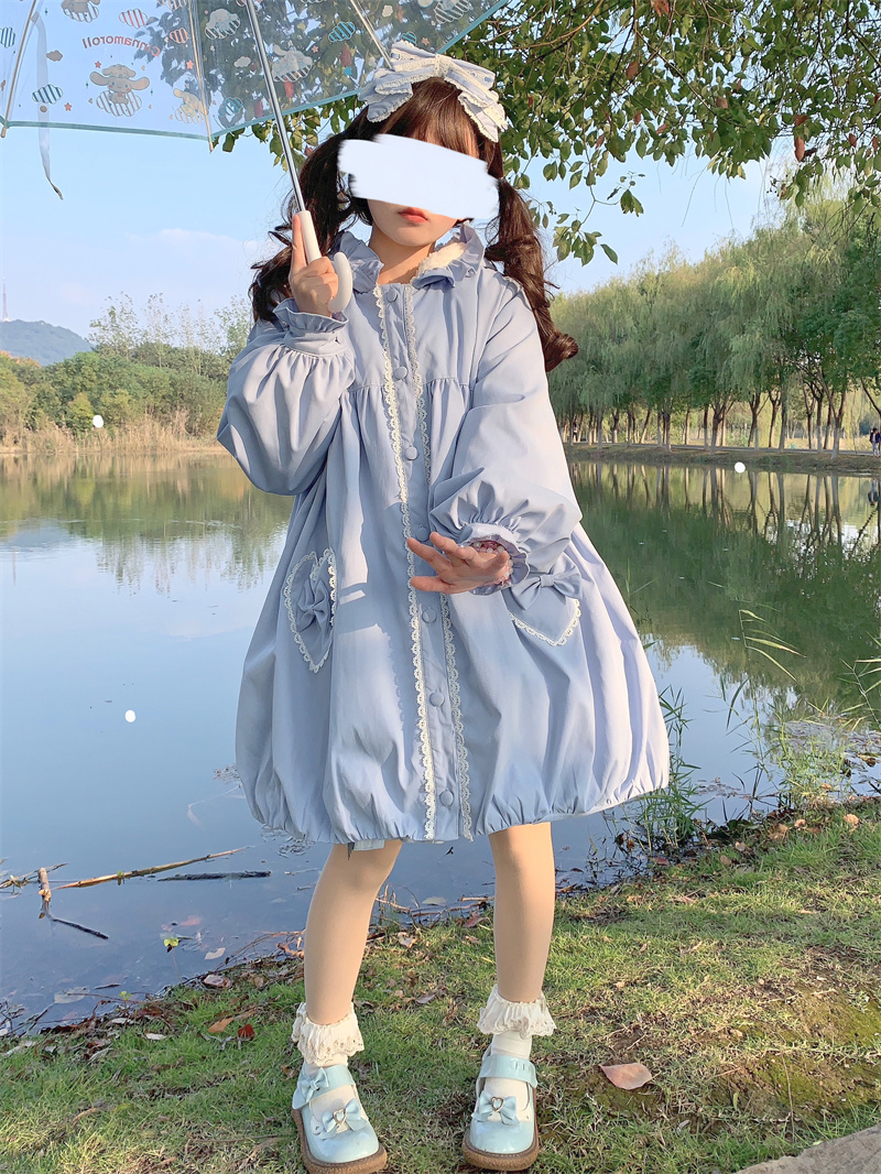 Hooded All match Fleece Thickened Bud Skirt Coat Cotton Coat Blue - Shop at LoveMi