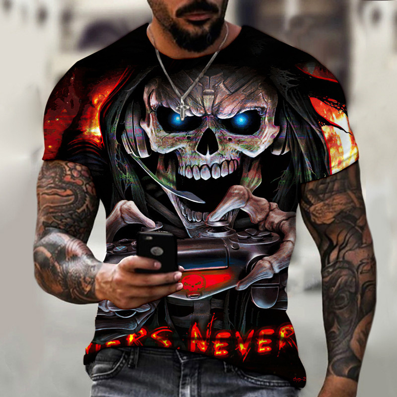 Title 5, Neues Sommer Horror Totenkopf 3D Herren T-Shirt...