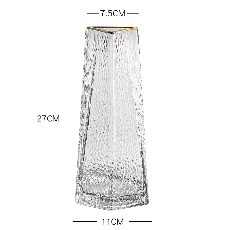 Triangular transparent vase