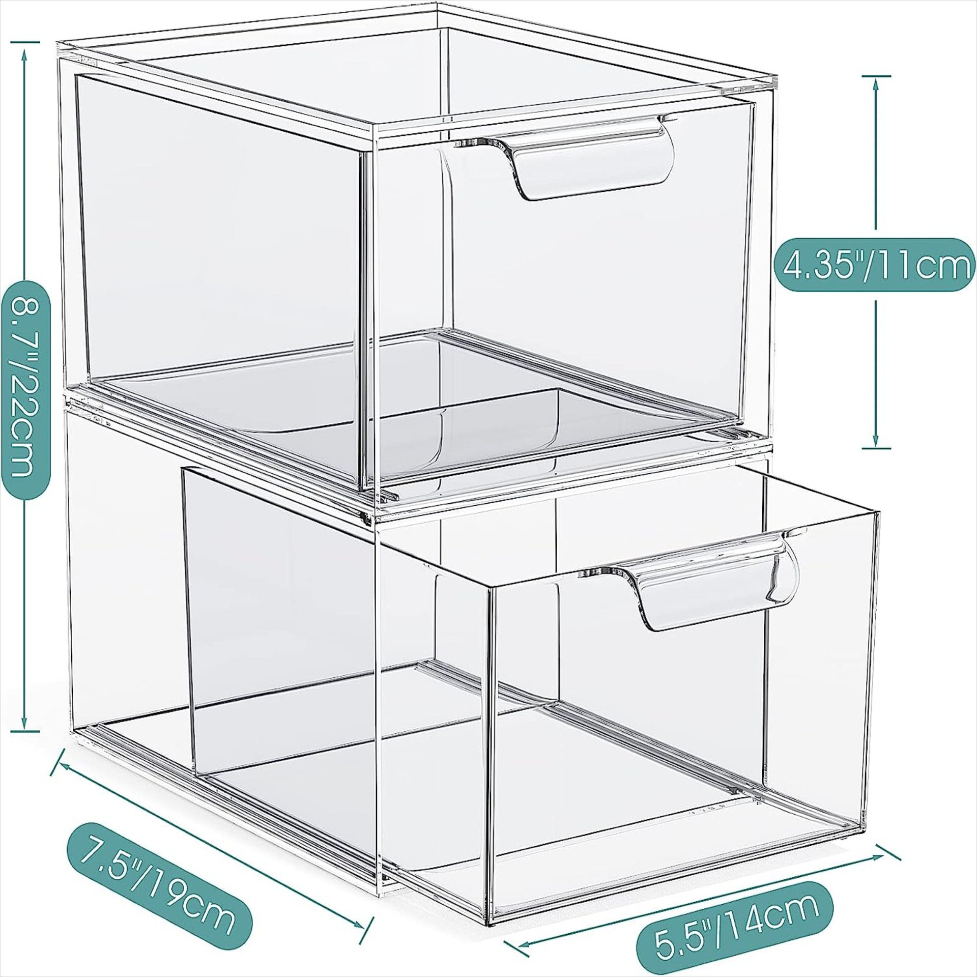 Stackable Clear Bin Plastic Organizer Drawers  2 Or 3Piece Set  Organize Cosmetics And Beauty Supplies On A Vanity