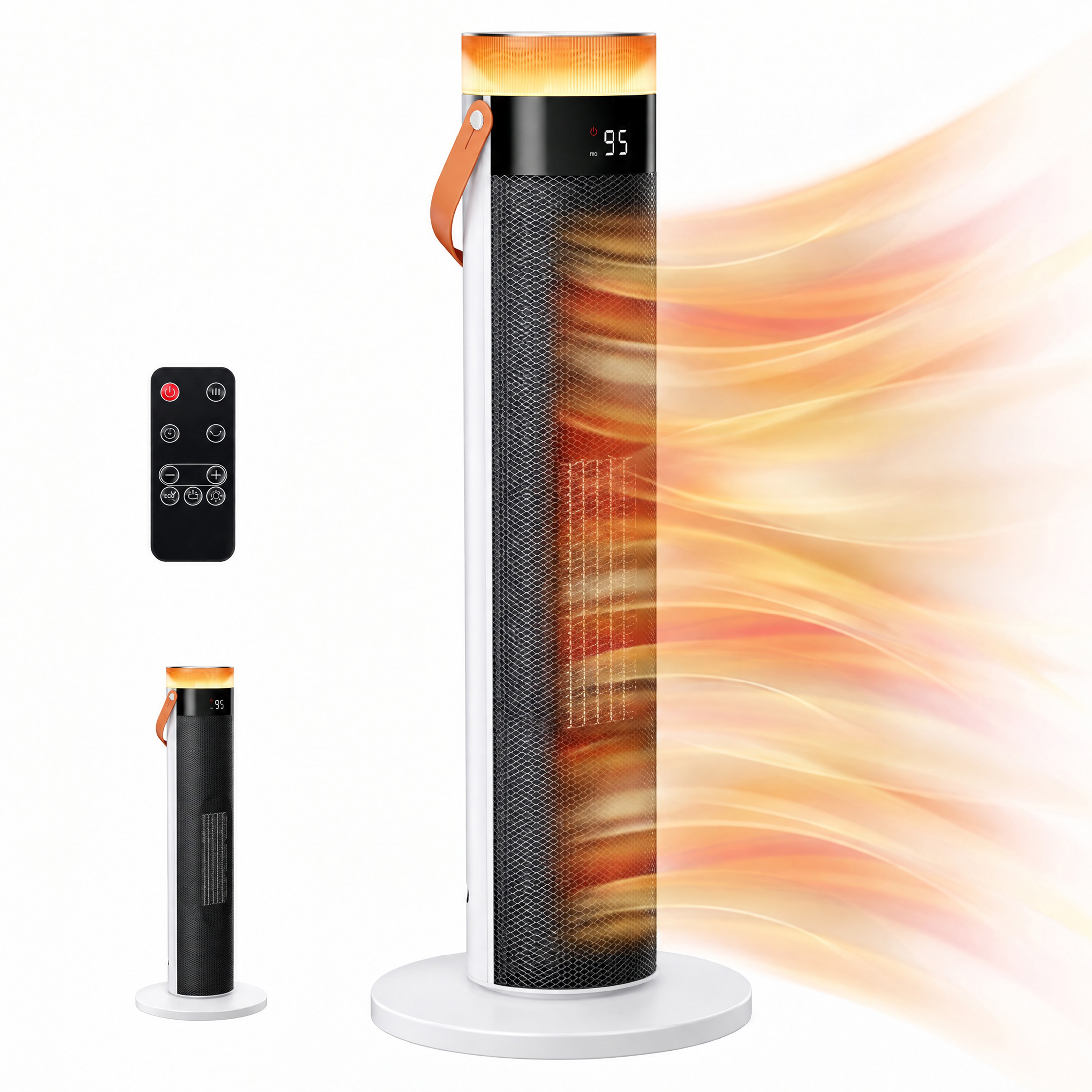 LED Ceramic Tower Heater, 1500W Dual DC Motor Space Heater With Remote, 15H Timer, Overheat & Tip-Over Protection For Bedroom Office
