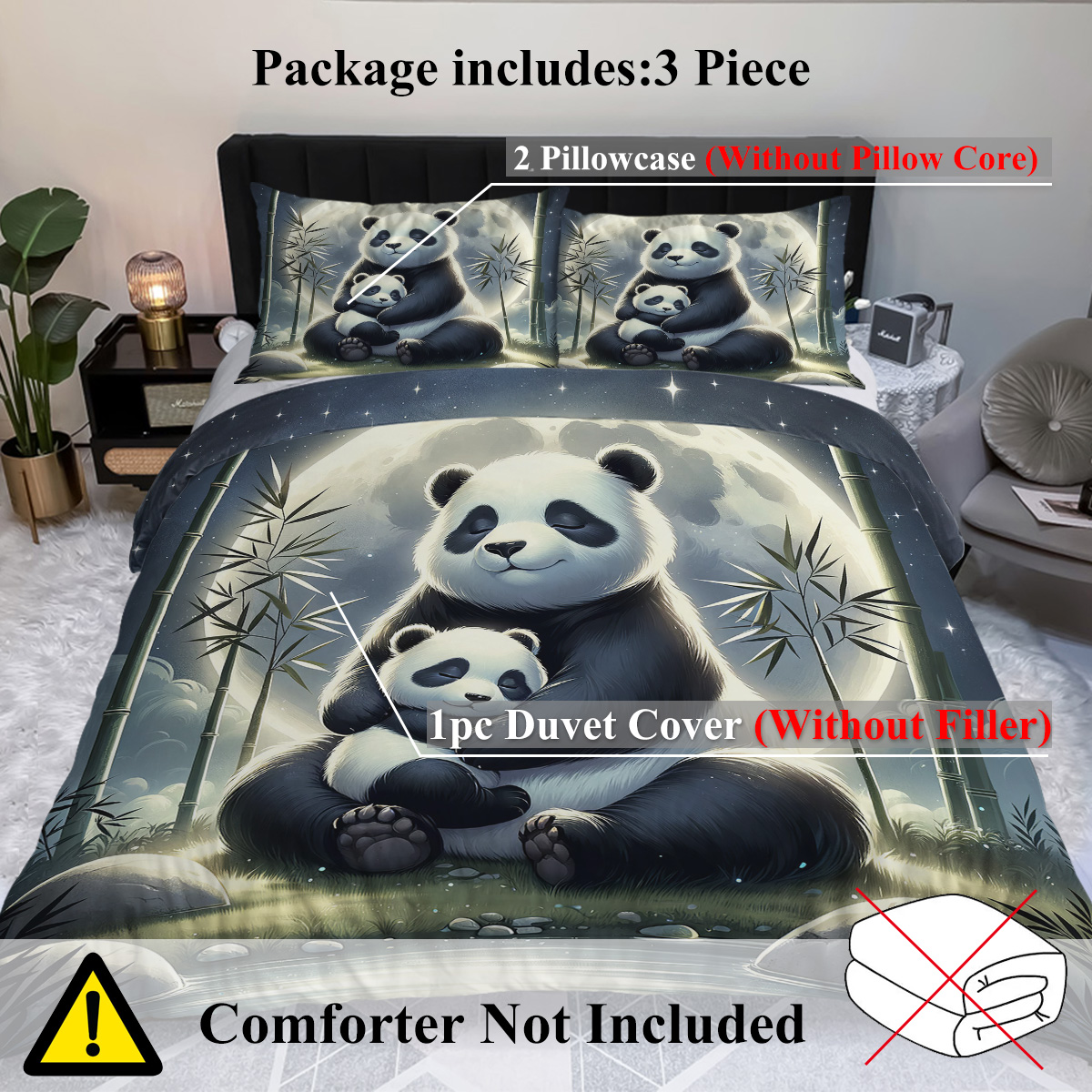 Panda Bedding Set For Boys Girls Cute Panda Duvet Cover Set Kids Cartoon Animal... 4