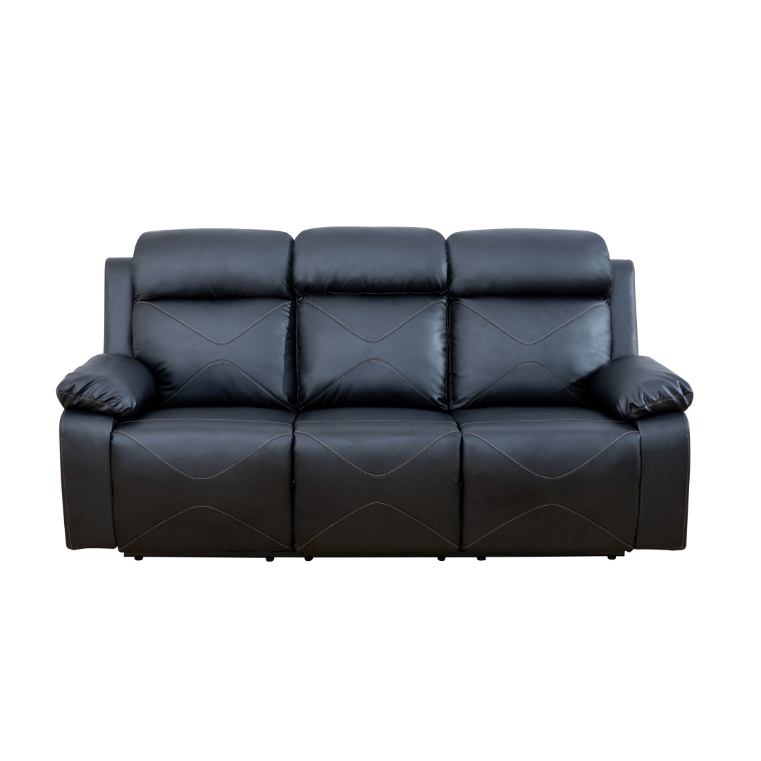 Pickup Only--Black Breathing Leather 3-Piece Couch Living Room Sofa Set