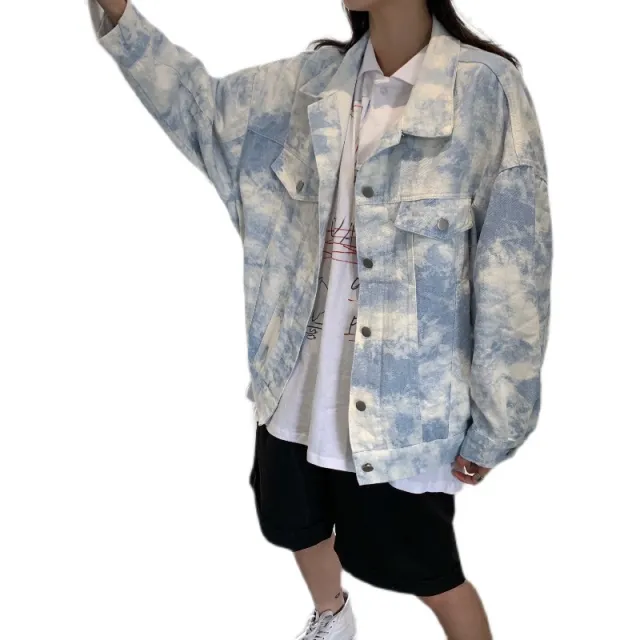 Tie dye Denim Jacket Women's Peplum Loose Blue - Shop at LoveMi