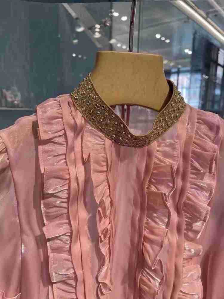 Ruffle Stitching Puff Sleeve Sweet French Tunic Women