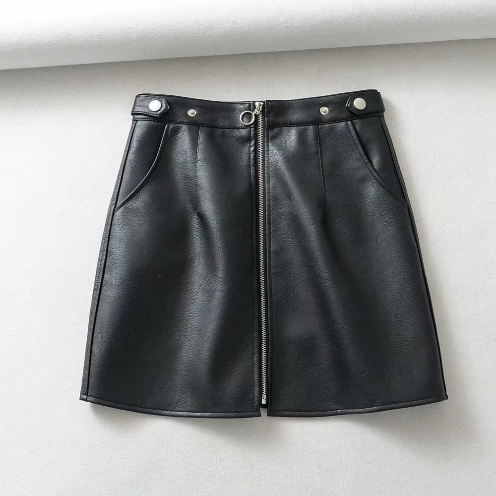 Title 6, High Waist Slim Zipper PU Leather Skirt Short A...