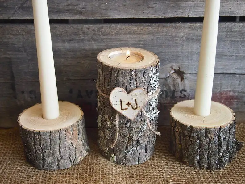 Wooden Candlesticks With Romantic Dinner Tabletop Ornaments
