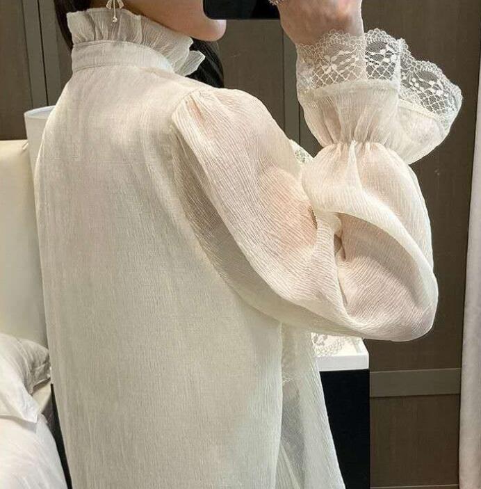 Fashion Women's Solid Color Lace Long-sleeved Shirt