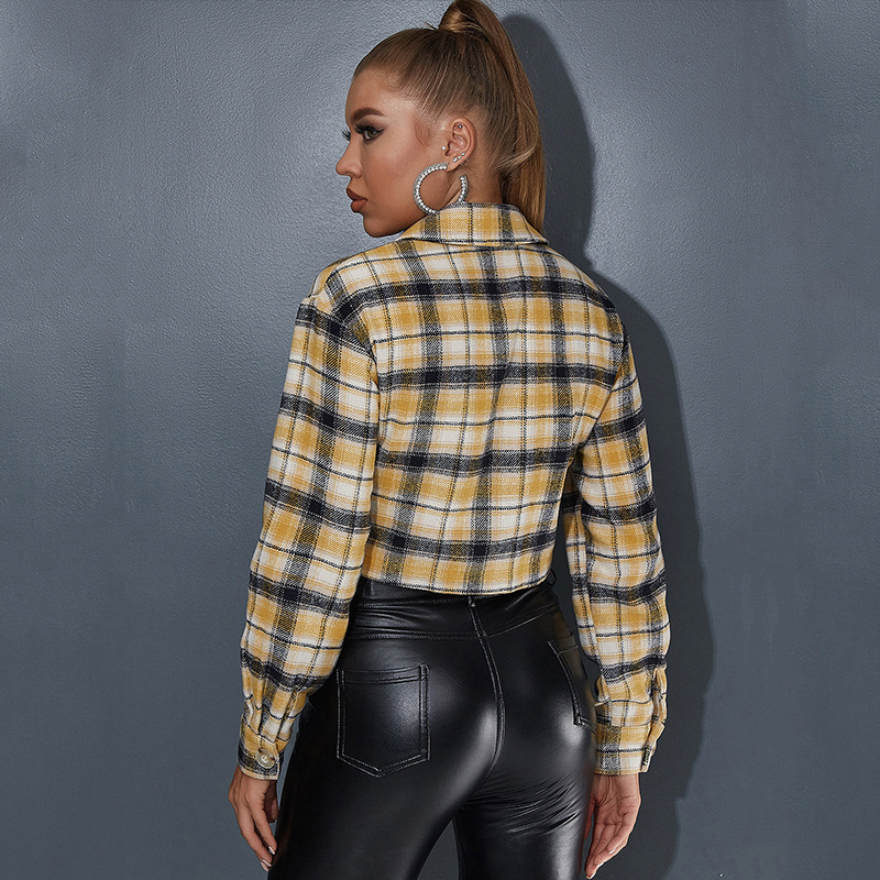 Women's Long-sleeved Short Plaid Shirt