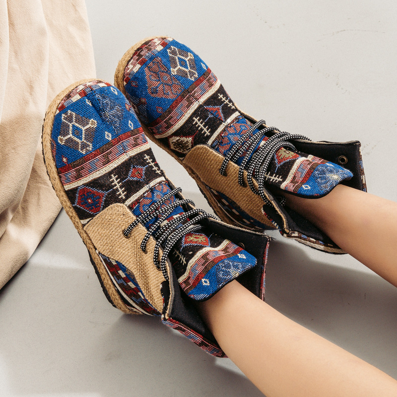 New High-top Linen Women's Shoes Lace-up Flanging Process