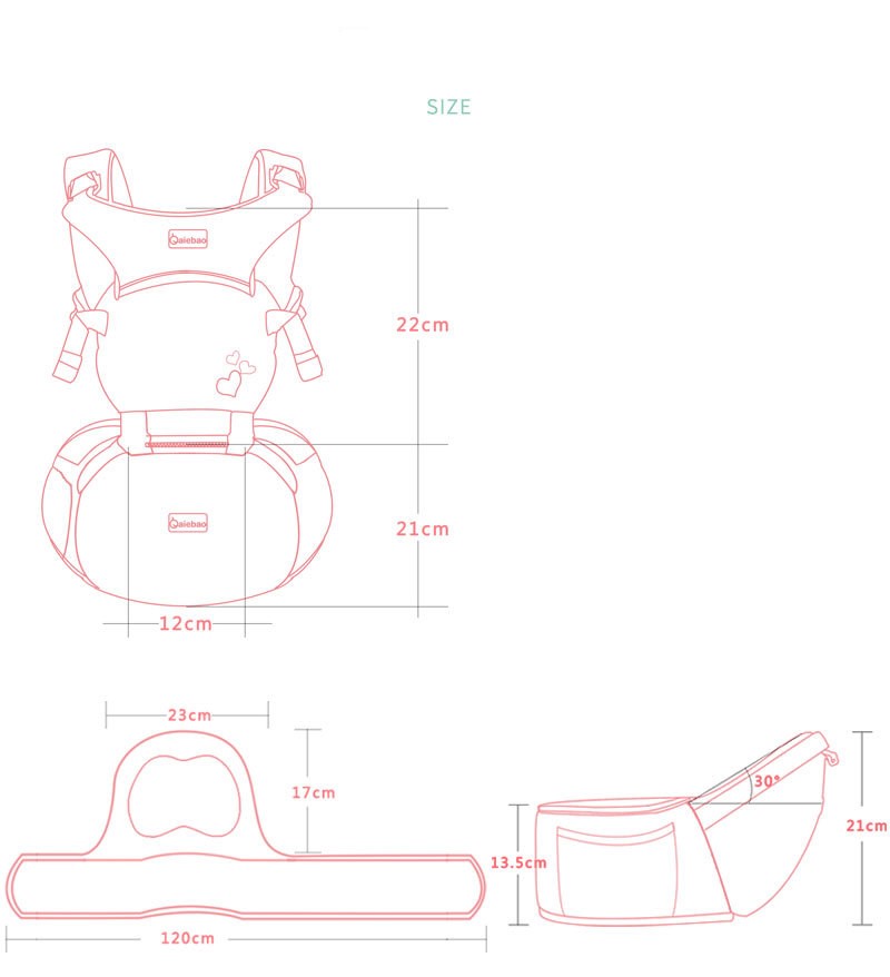 BleuRibbon Baby Ergonomic Multifunctional Baby Carrier Waist Stool – Front View