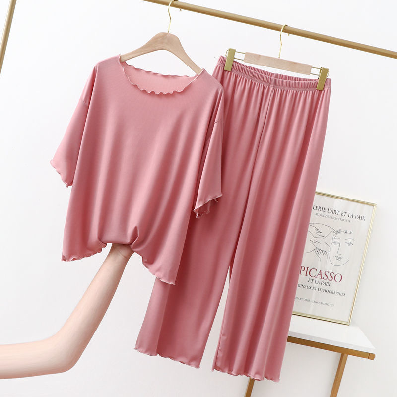 Plus Size Suit Home Clothes Spring And Autumn Ice Silk Short Sleeve