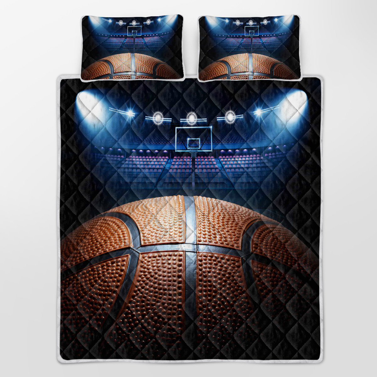 3 Pieces Sports Basketball Quilt Set,Lightweight Boys Teens Men Basketball Court Bedding Set With 2 Pillowcases,Basketball Stadium Bedspread Coverlet