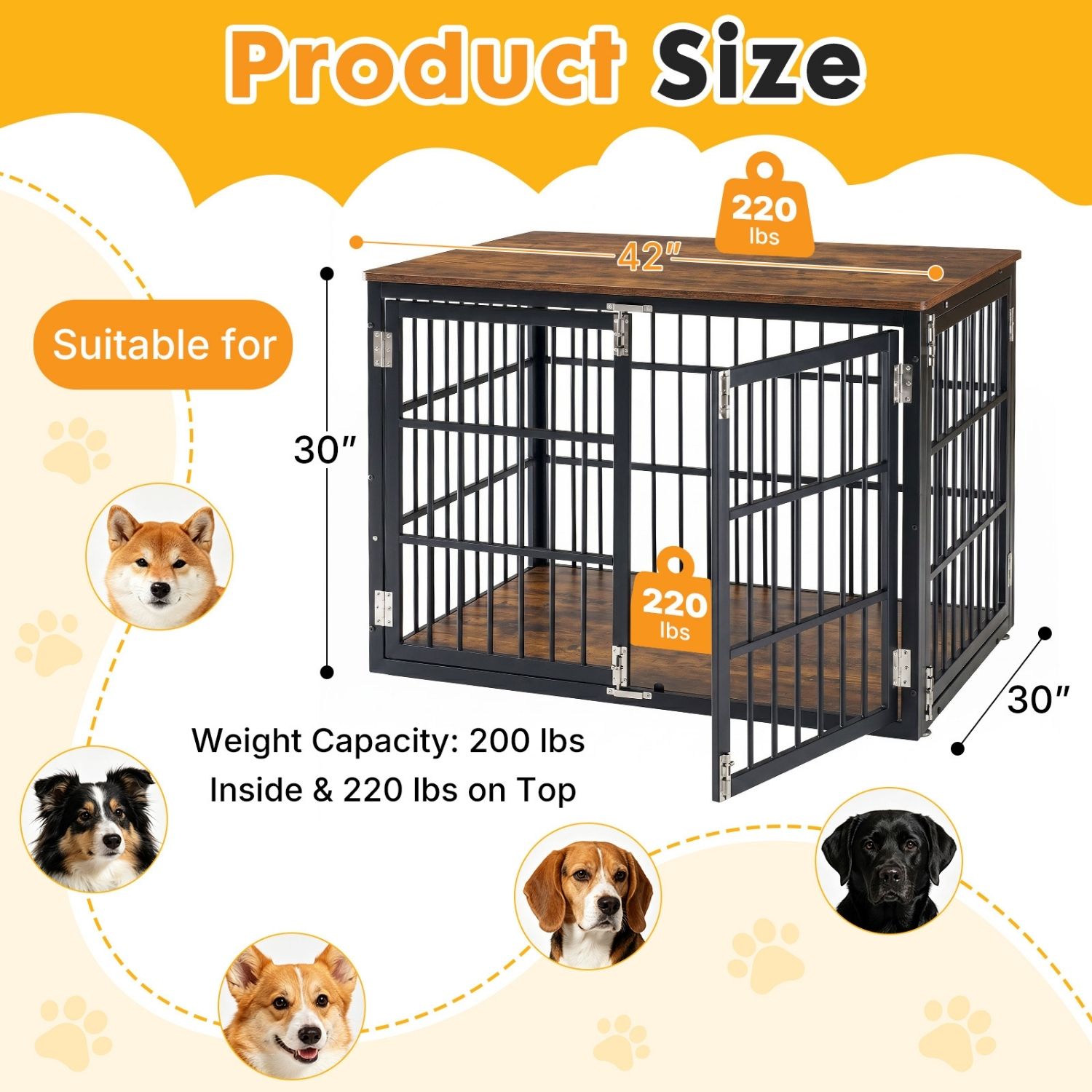 Sturdy Dog Crate Furniture, Heavy Duty Kennel For Large & Medium Dogs, Indoor Use image 11