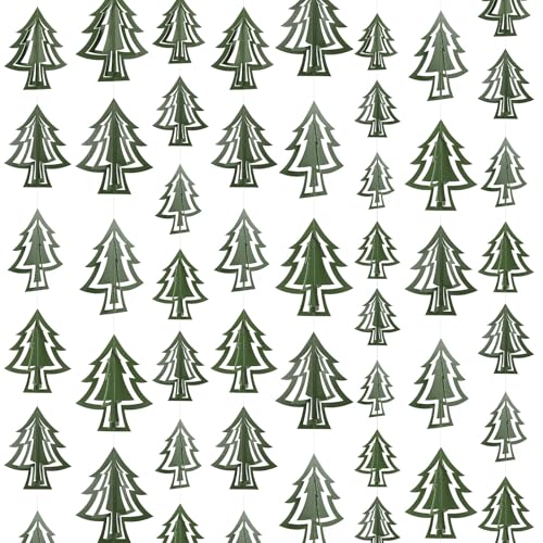 41 Ft Christmas Tree Paper Streamers Green Christmas Decorations 3D Xmas Pine Tree Hanging Swirls Banner For Xmas New Year Winter Holiday Home Wall Indoor Party Decor 5