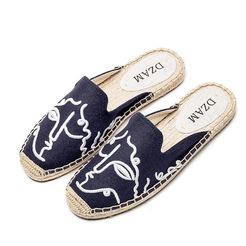 Title 6, Straw flat embroidered sandals and slippers