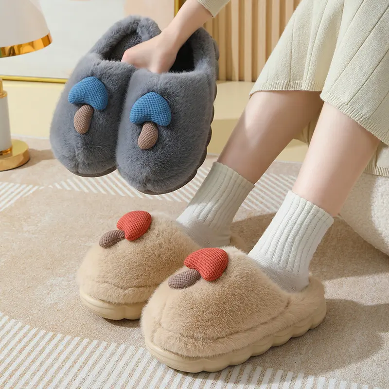 Cute Mushroom Cotton Slippers for Women Thick-soled Autumn