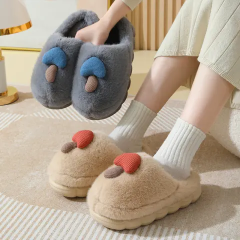 Cute Mushroom Cotton Slippers for Women Thick-soled Autumn
