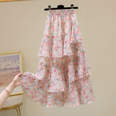 Floral Irregular Ruffle Versatile Cake Dress - Pink - View 1