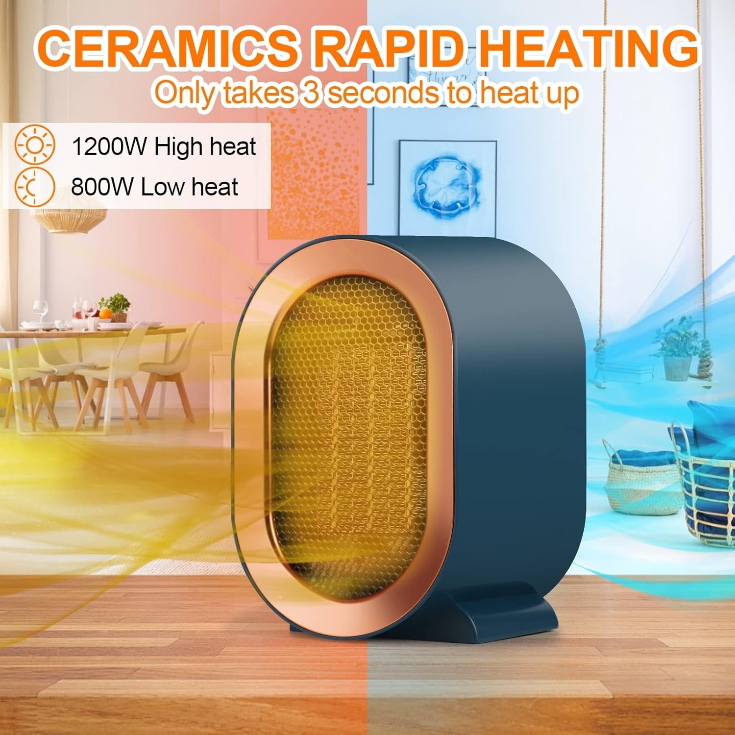 1200W Electric Space Heater Low Energy Ceramic Fast Heating Fan Portable Remote — image 8