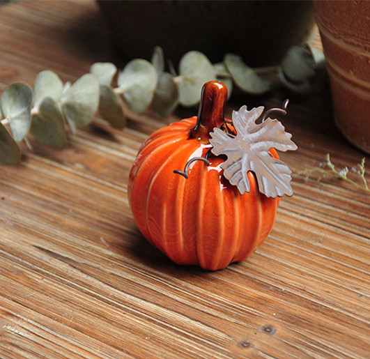 Pumpkin scene ceramic rustic painted ornament (yellow)