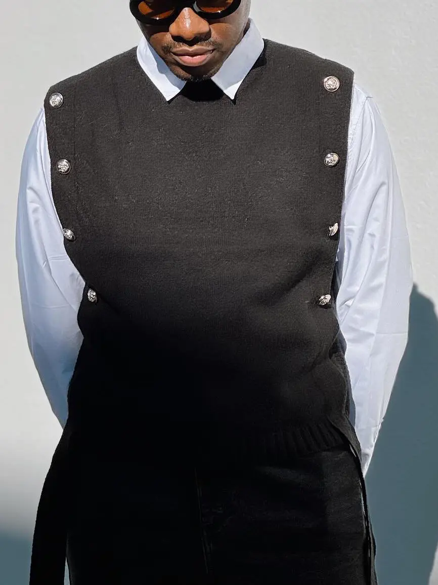Black Metal-Accent Sleeveless Vest