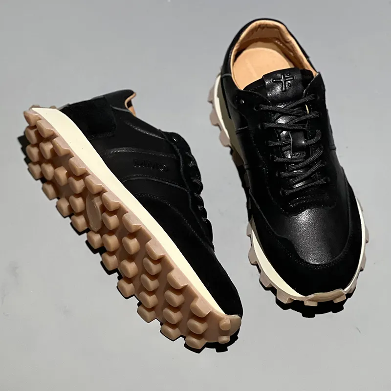 Mens Fashion Lace-up Head Leather Thick-soled Sports