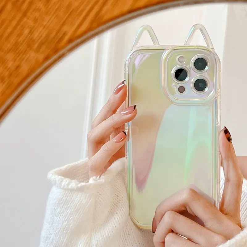 Laser Colorful Cat Ear Phone Case