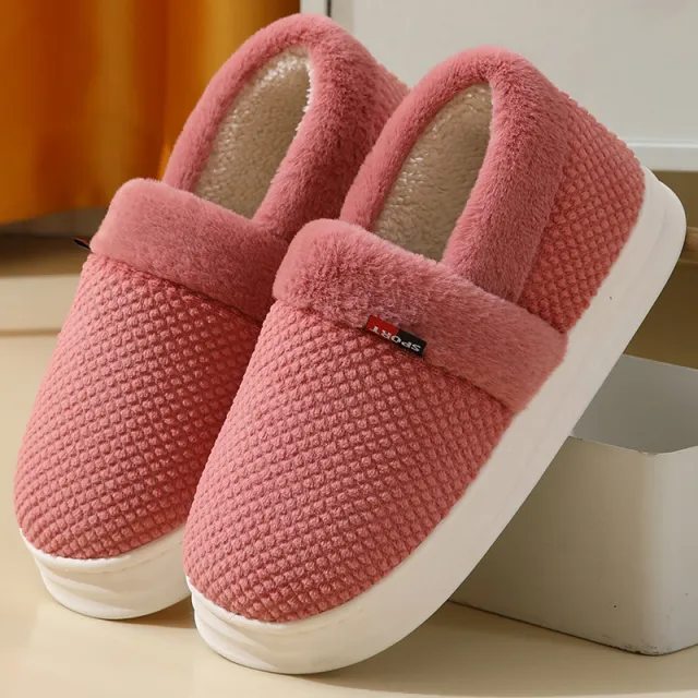 Men's Cotton Shoes With Heel Winter Warm Thick Sole Plush Slippers Women Indoor Garden Outerwear Plus Velvet Slipper For Couple Red - Shop at LoveMi