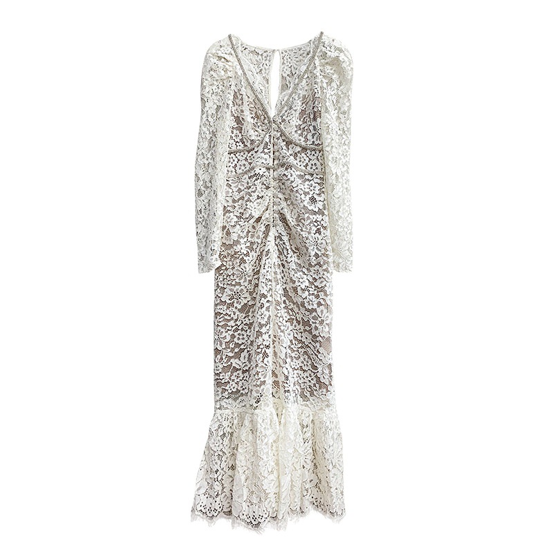 Lace V-Neck Long-Sleeve Dress, picture 3 of 5