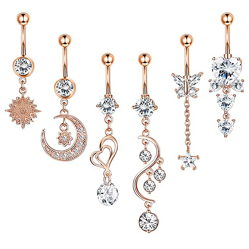 Title 14, Copper 6-piece Set Stainless Steel Zircon Strin...