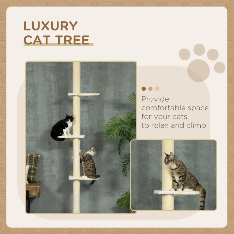 4-Tier Floor To Ceiling Cat Tree Height Adjustable 87 -103 Inch