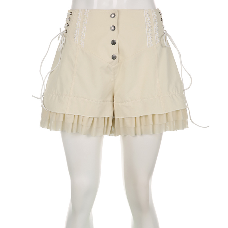 Title 9, Damen High Waist Loose Shorts mit Rüschennähten...