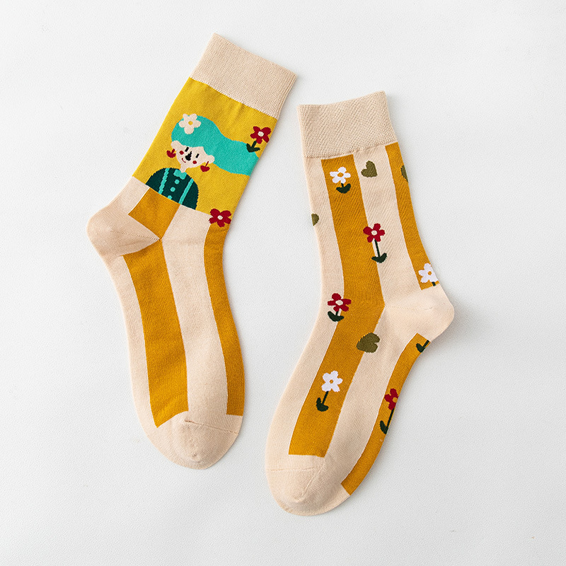 Women's Stockings Cartoon Asymmetry Cotton